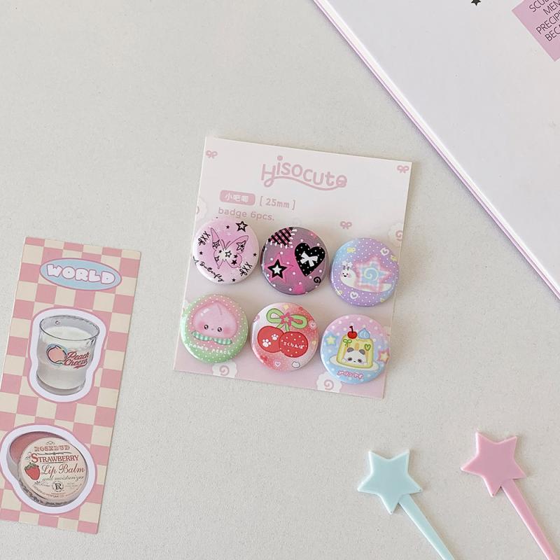 6Pcs Cute Cartoon Mini Cartoon Button Badge Kawaii Retro Girls Kids Backpack Pencil Bag DIY Decorative Brooch Pin Accessories