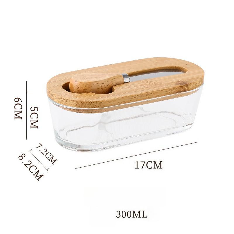 Glass Sealed Butter Box with Lid Spatula Rectangular Household Cheese Preservation Jar Household Cheese Box