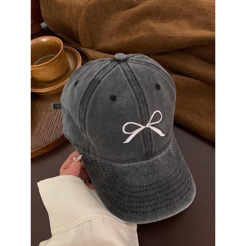 Bow Embroidered Baseball Cap for Women In Spring New Washing Old American Retro Wide Brimmed Face Cap Student