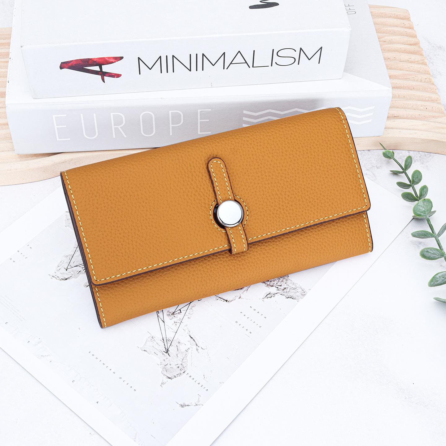 

2026 New Large Capacity Long Women s Wallet Top Layer Cow Leather Simple Handbag Luxury Brand Litchi Pattern Wallet for Women жовтий