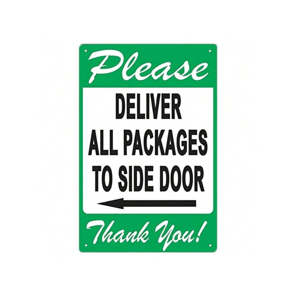 Metal Wall Sign Delivery Packages To Side Door Left Arrow