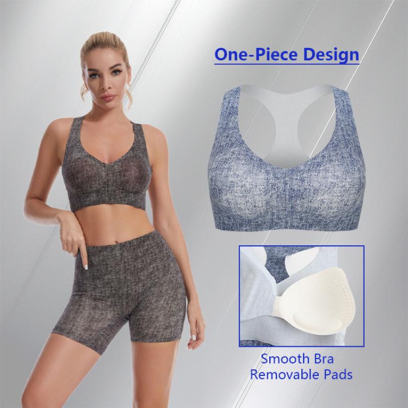 Reggiseno sportivo senza traccia, senza anello in acciaio, comoda tuta da yoga, pettorina staccabile, pantaloncini stringenti in vita XS-XL
