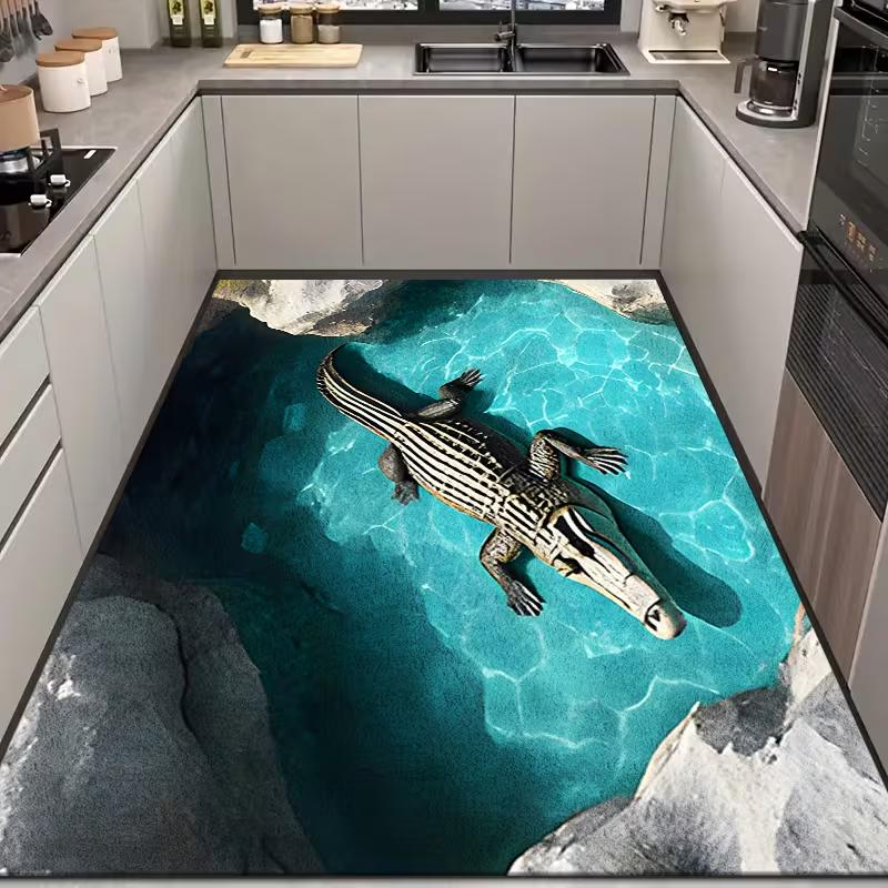 

Restaurant Office Commercial Bedroom Carpet Retro Girl with Crocodile Pattern Floor Mat Outdoor Carpet Autumn Home Decoration 40X60cm