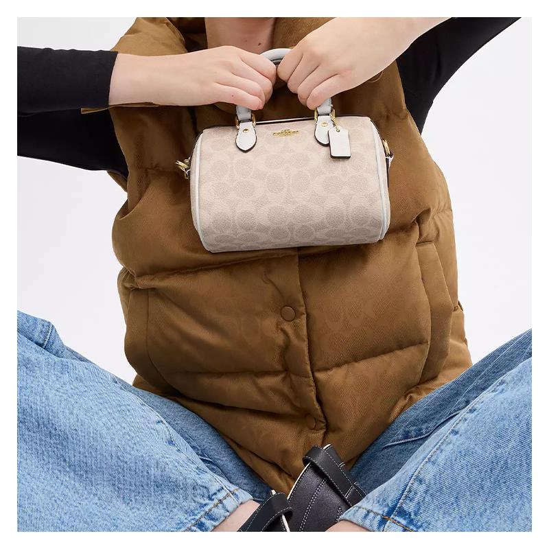 Coach Mini Borsa a Tracolla Rowan Tela Firma Donna Piccola Boston Cuscino Borsa a Mano Tracolla Staccabile Moda Donna Regalo CW329-IMXDM