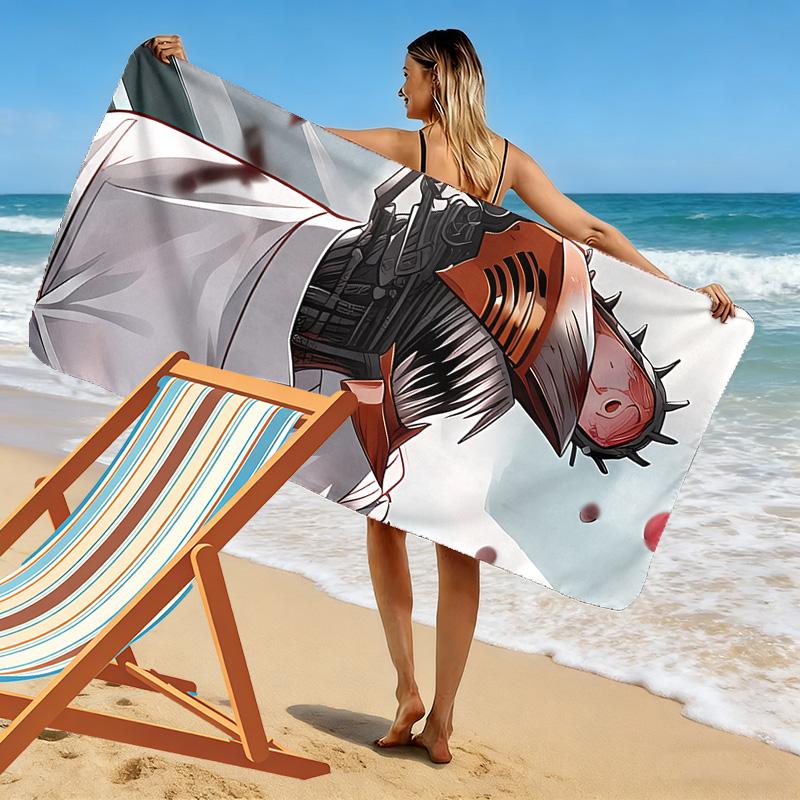 Chainsaw Man Print Beach Towel, Large Soft Quick Dry Towel for Beach Camping Swimming
