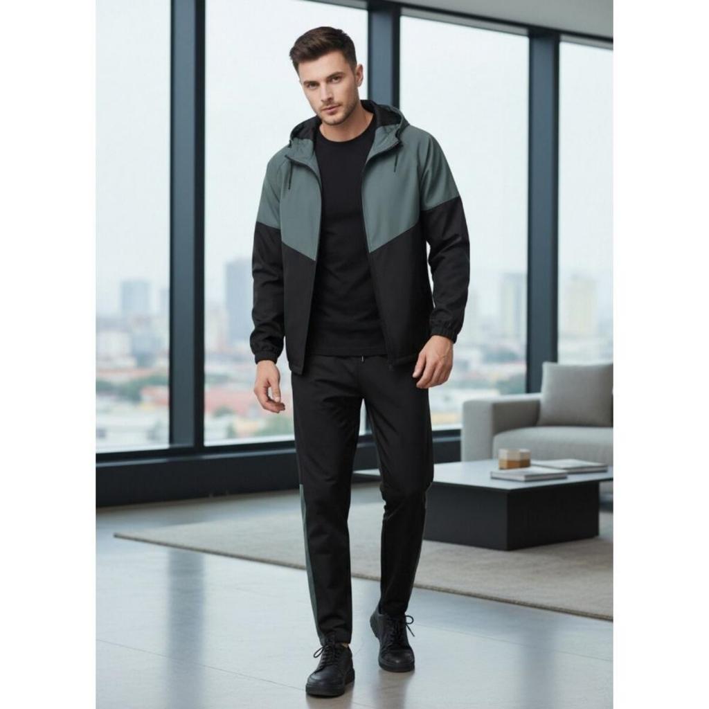 Herren Casual Colorblocking Winddichtes Sweatshirt Und Sweatpants, Herren Kapuzen-Reißverschluss-Sweatshirt Und Sweatpants Zweiteiliges Set