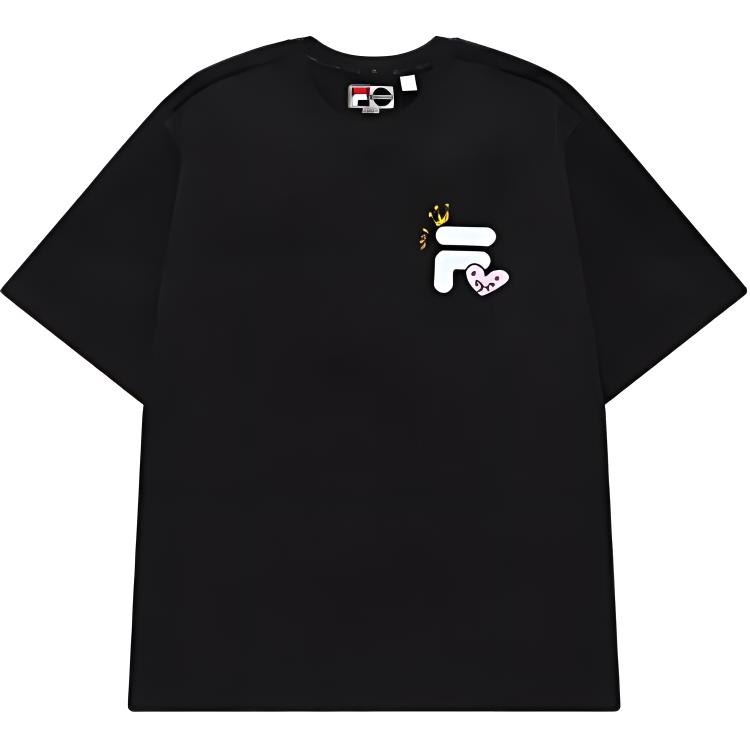 Fila Fob Green Pink Crayon Breathable Round Neck Short Sleeve T-Shirt Unisex Tops Deep-Black T11U26104-BK
