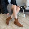 Low-heeled suede short boots temperament thin boots 2025 autumn and winter new French short boots Korean version splicing square socks boots
