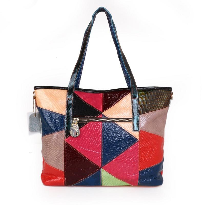 Bag Women'S Sheepskin Tote Bag Handbag Splicing Color Messenger Bag Large Capacity