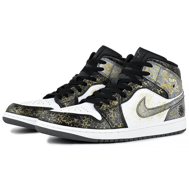 Jordan Air Jordan 1 Verschleißfest Und Leicht Mittelhoch Vintage Basketballschuhe Herren Schwarz Weiß Grau DQ8426-001(Team96-)