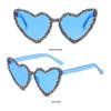 Rhinestone Decoration Heart-shaped Sunglasses Sun-Protective Driving Glasses Black Shades Glasses