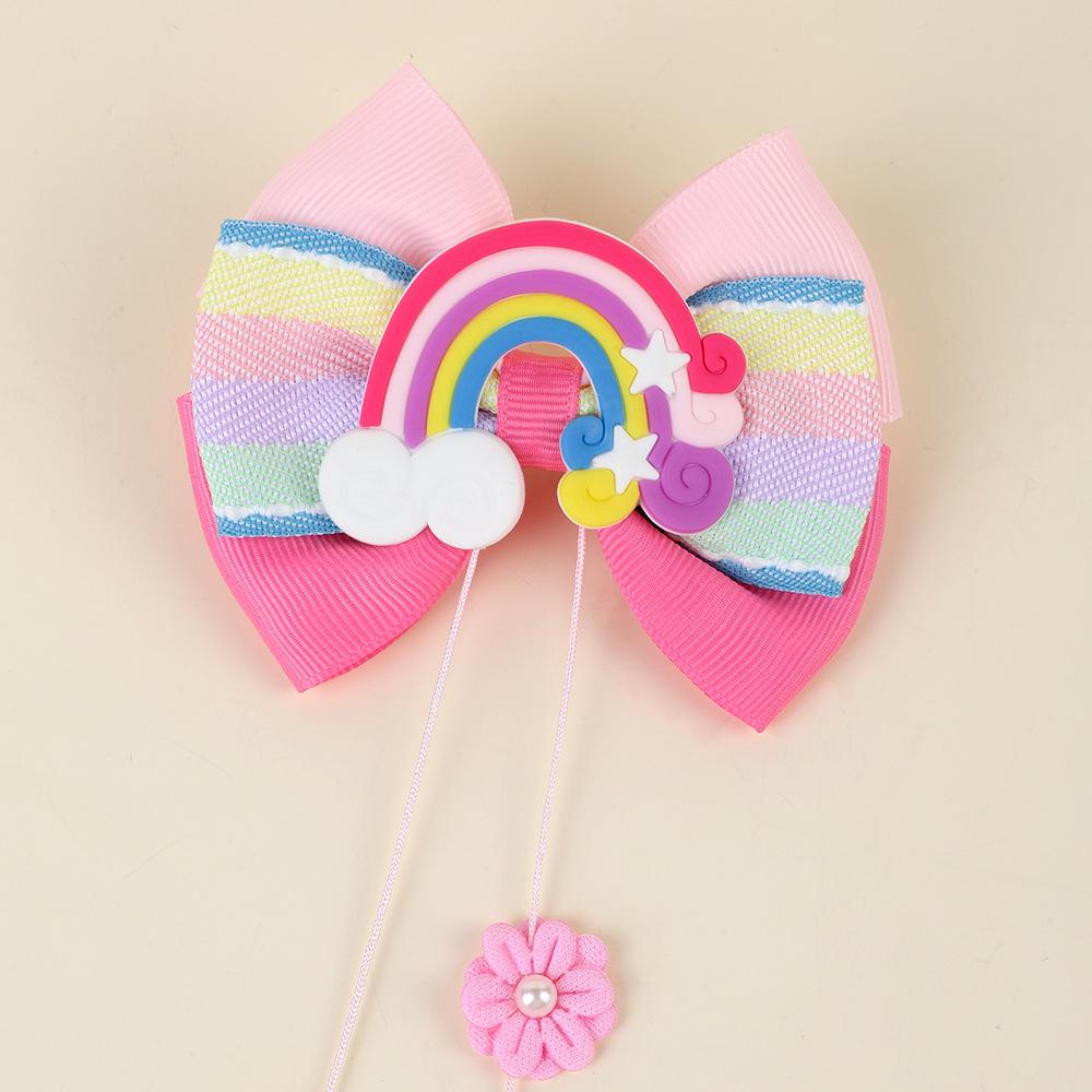 2 Stück Neue Kinder Schleife Regenbogen Haaraccessoires Kleine Blume Bänder Süße Kleine Mädchen Kopfschmuck Haarnadel Party Dekoration Geschenk
