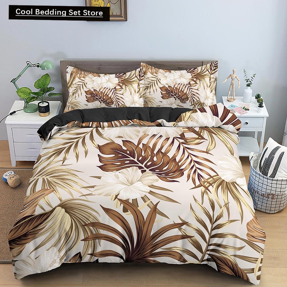Comforter Tropical Leaves Butterfly Printed Bedding Sets With Pillow Case Luxury Polyester Queen/King Size Gift Blue