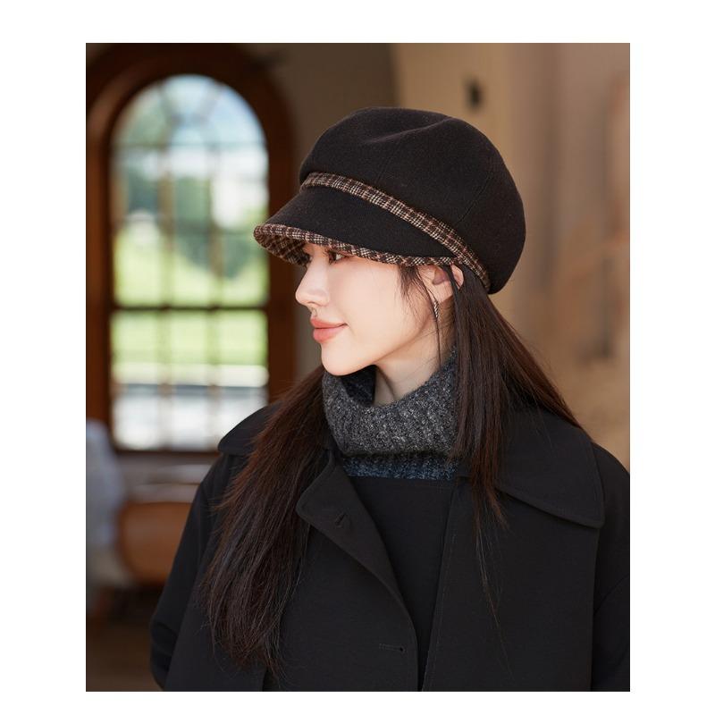 Chapeau octogonal d'automne et d'hiver pour femme, chapeau de gavroche rétro, béret en laine