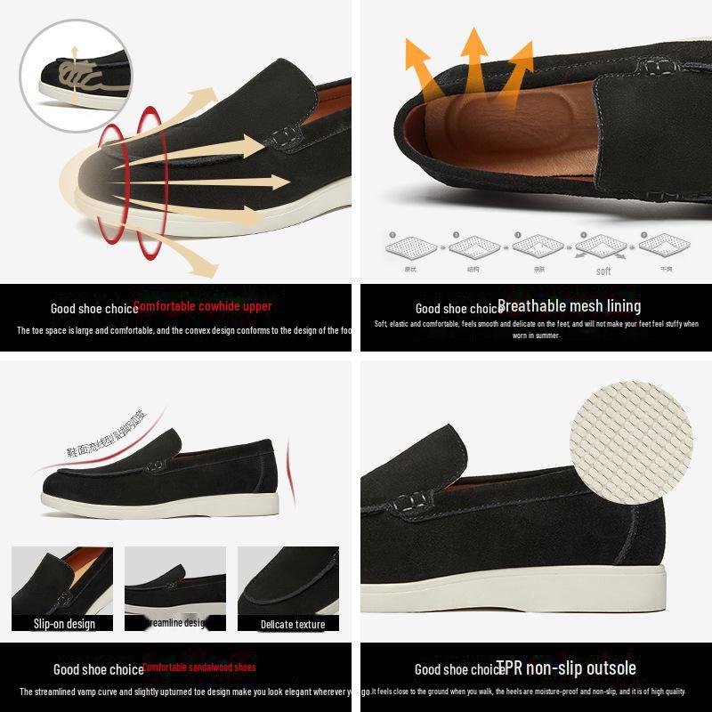 Men's British Style Slip-On Suede Loafers - Genuine Leather Nubuck Casual Shoes