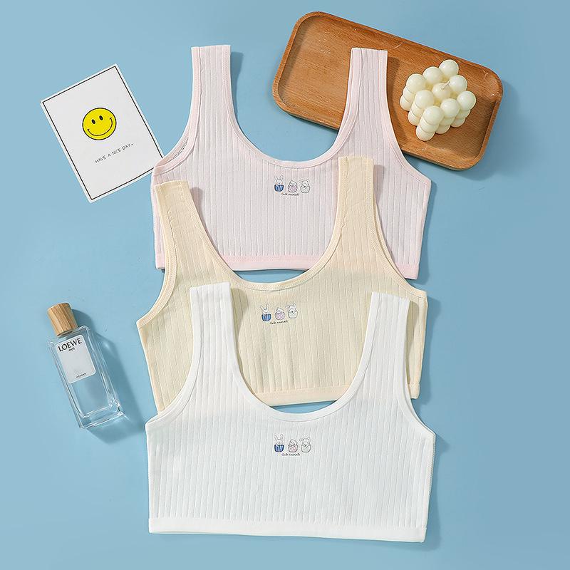 Girls' Thin Cotton Training Bra for Elementary Students - Sports, Anti-Nipple Show, Early Development, Single Layer