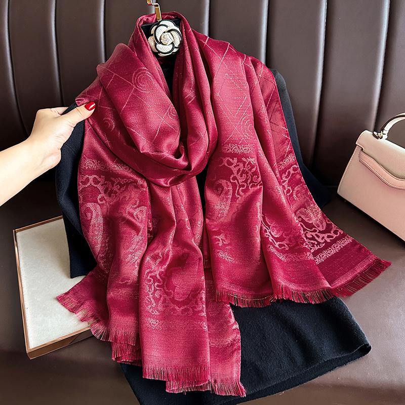 Luxury Women Peony Bohemia Pashmina Hijab Scarf Long Muslim Jacquard Cashmere Shawl Female Foulard Soft Turban Headband Bufanda