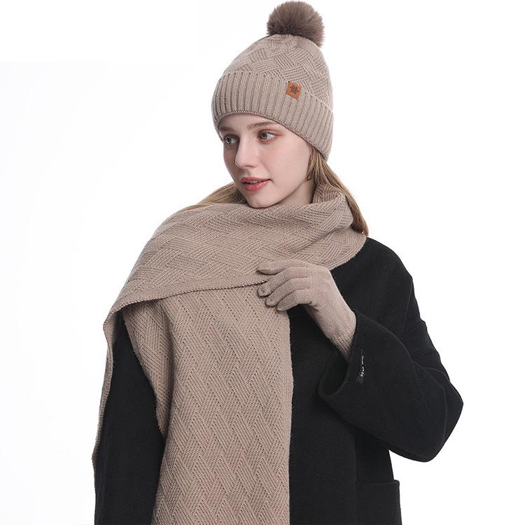 High Quality Winter Knitted Warm Set Custom Logo  Winter Gifts for Men and Women Scarf Beanie Hat and Gloves