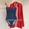 High-face Value Retro Slimming Sexy Gathered Stitching Denim One-piece Swimsuit Women's Hot Small Chest Long Sleeves