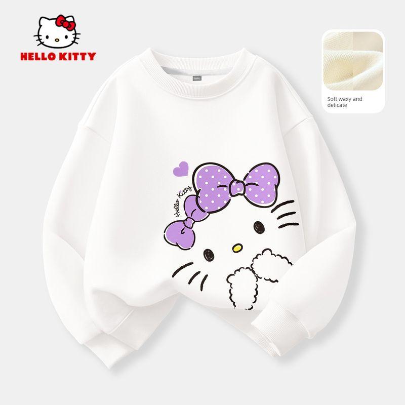 Hello Kitty Girls' Fleece Sweatshirt Red 2025 New Stylish Big Kids Children's Zodiac Year Top Trendy