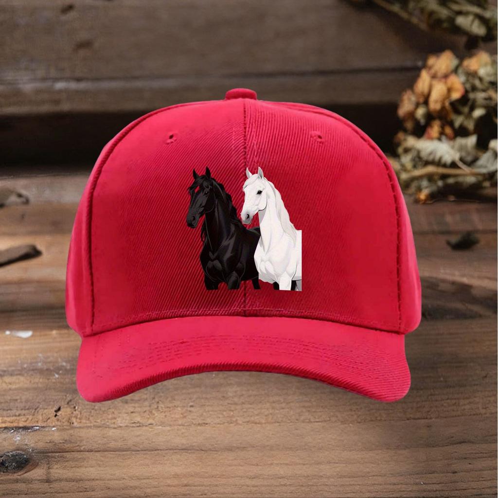 Black White Steed Printed Adjustable Baseball Cap for Unisex Women