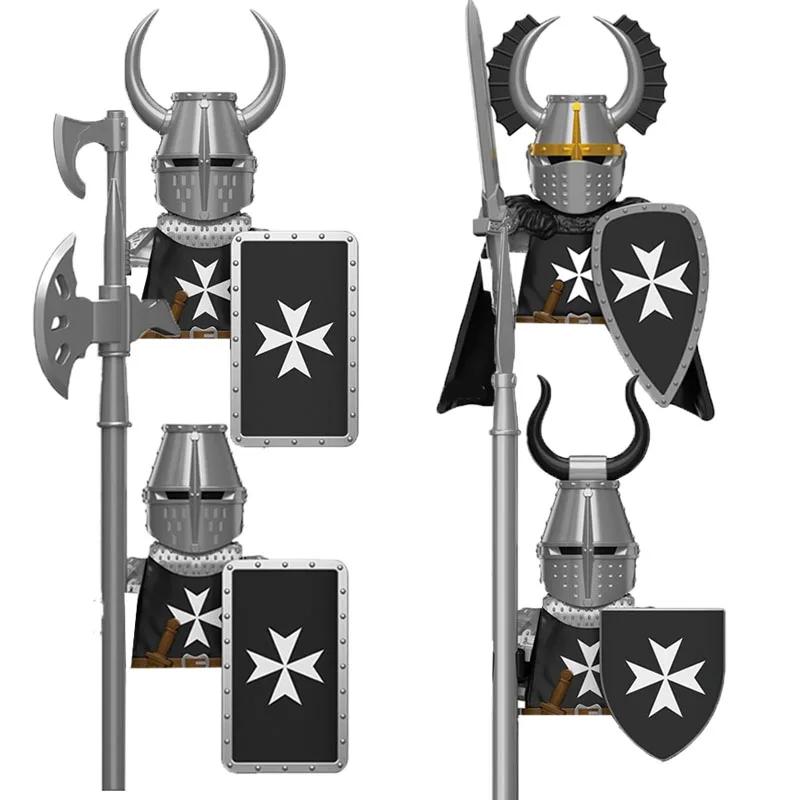 Medieval Castle MOC Building Blocks Wolf Warriors Soldier Figure Crusader Knights Horse Flag Vests Shield Weapon Toys Gifts T022