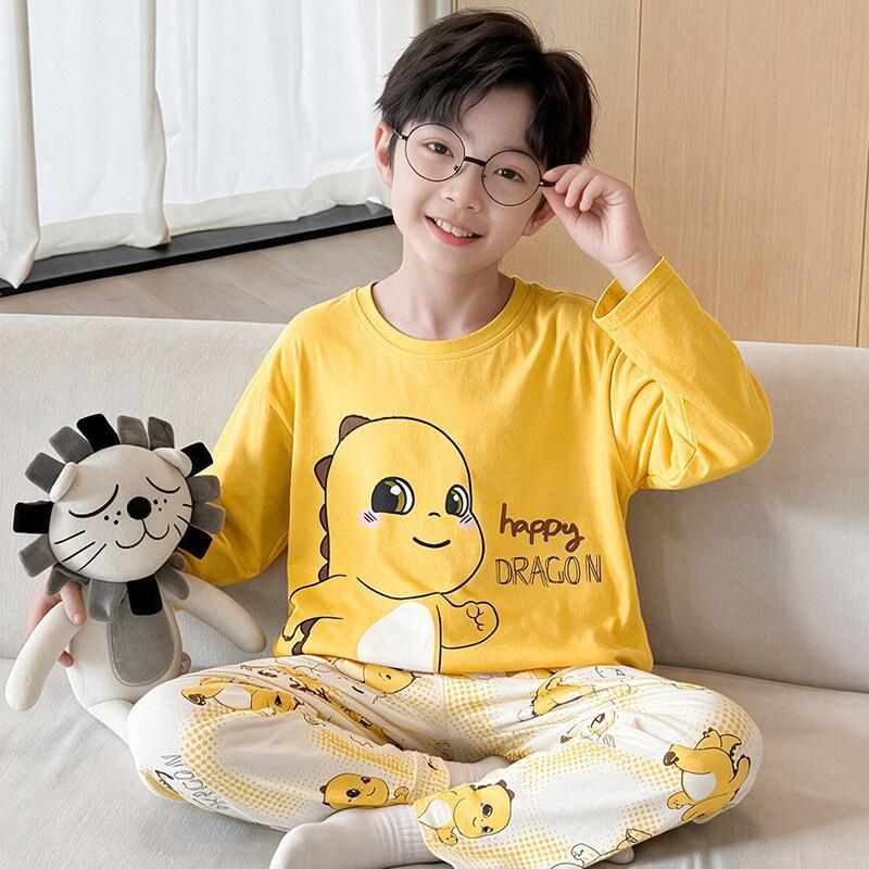 Boys Cotton Pajama Set Long Sleeve Thin Winter Sleepwear Kids 8 Years Cartoon Print Comfortable Home Wear