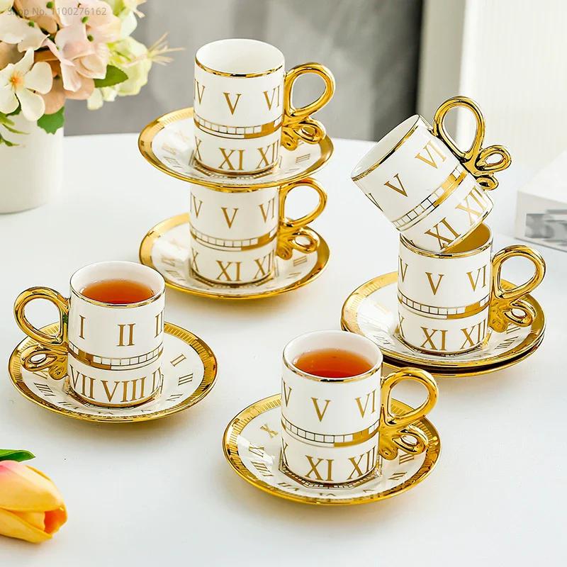 6 Cups 6 Saucers Ceramic Light Luxury Coffee Cup European High-end Exquisite British Cup and Saucer Tea Set