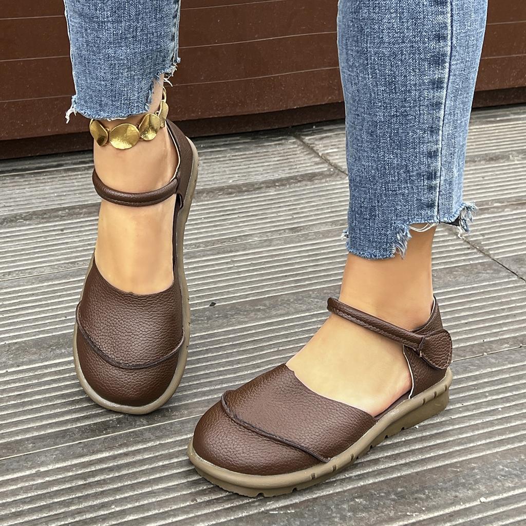 Large Size Retro Flat-soled Sandals New Spring and Summer Round Head Shallow Mouth Word with Casual Soft-soled Single Shoes