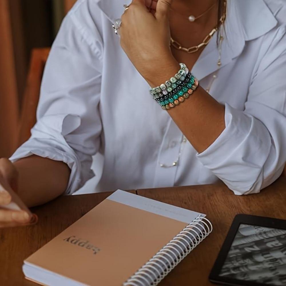 Pulseira de contas de pedra natural 5 peças, pulseira de contas de ágata, adequada para uso diário Homens Mulheres
