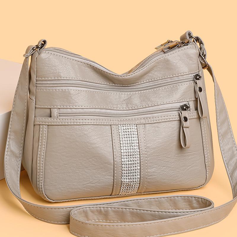 New messenger bag soft leather shoulder bag retro simple fashion large capacity multi-pocket women's bag