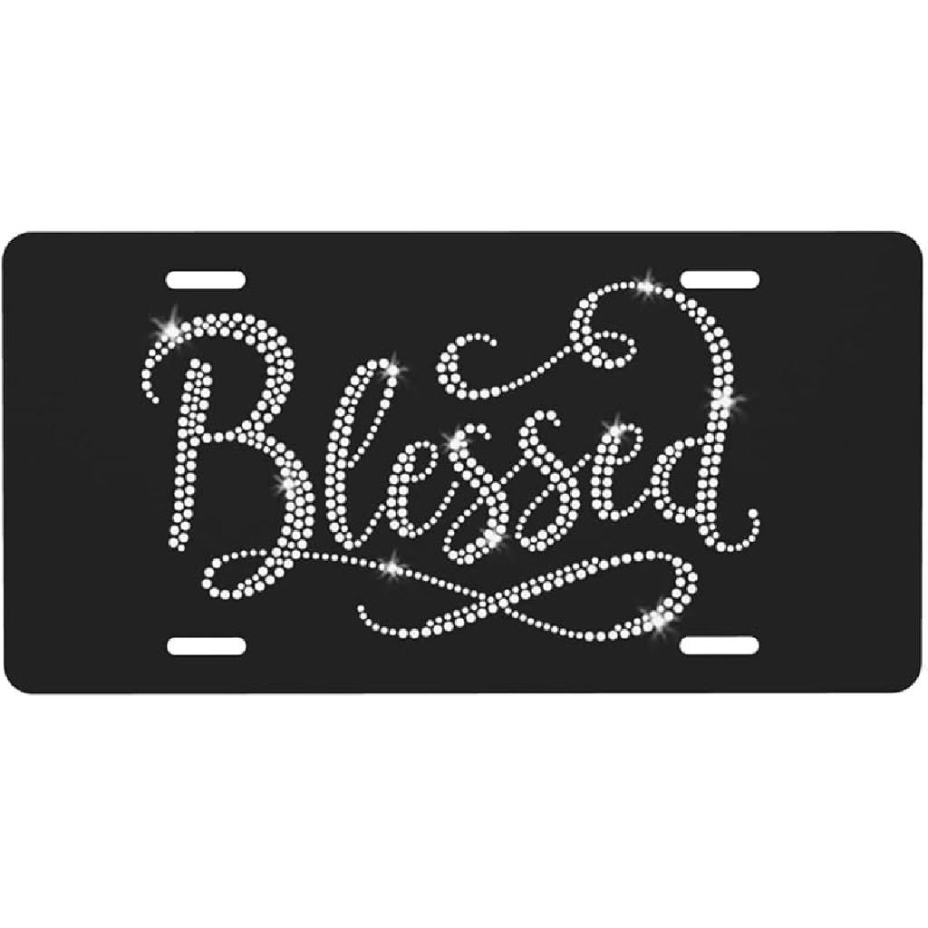 Blessed Front License Plate Aluminum Decorative License Plates Funny Metal Car Plate 6"X12" Novelty Vanity Tag Cover With 4 Holes Car Decor Accessory