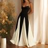 Abiti da Donna alla Moda a Colori Contrasto Eleganti con Orlo a Volant Senza Maniche Vestidos da Sera Sexy con Schiena Scoperta e Scollo a V