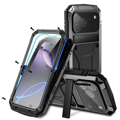 Kovový ochranný kryt proti pádu pro iPhone 17 Pro Max s křížovým stojánkem