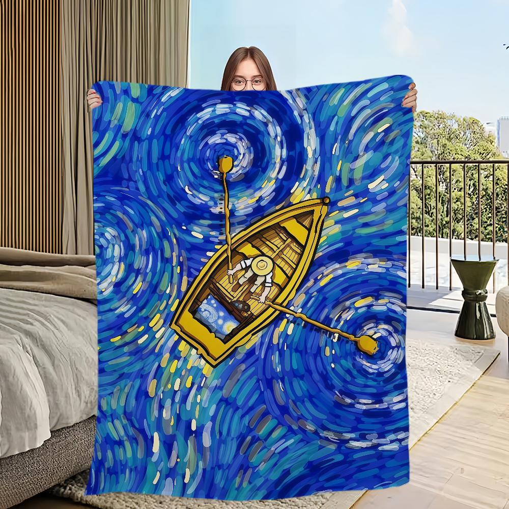 Vintage Starry Sky Painting Flannel Warm Soft Plush Blanket Sofa Living Room Hogar V-Van Gogh Office Bedroom Travel Gift Home