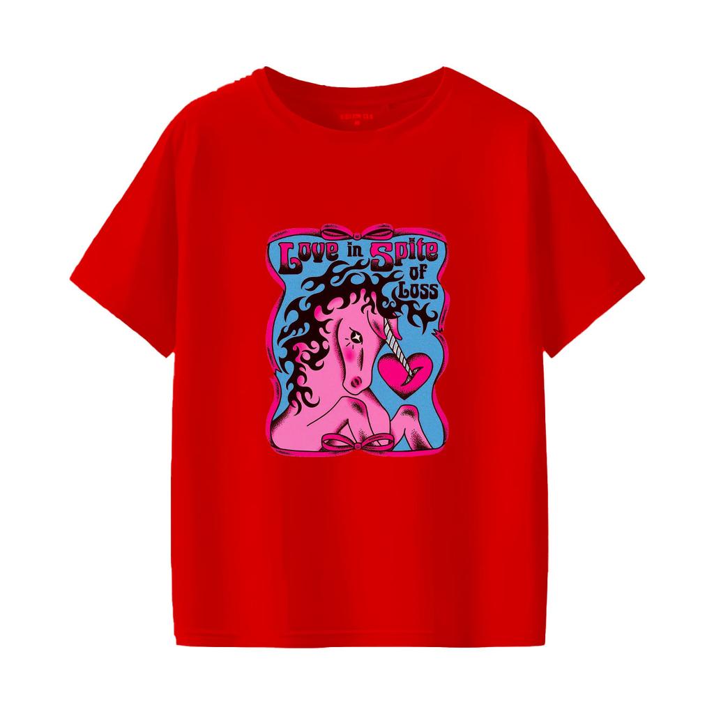 Cute unicorn cartoon printed short sleeved round neck Womens Tshirt for spring and summer versatile Womens Tshirt