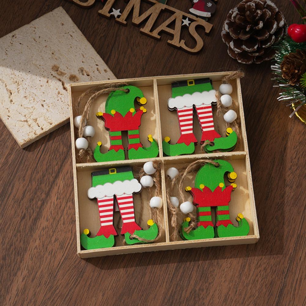 Kreative hölzerne Weihnachtsanhänger aus Holz Mehrfarbig Cartoon Weihnachtsbaum Hängeornament Lebkuchenmann Lebkuchenmann Zwerge