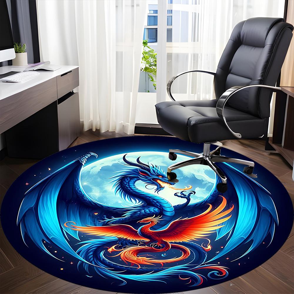 1pc Dragon Phoenix Office Round Area Rug, Under Office Chairs Bedroom Living Room Home Decor, Room Deco, Available In Various Sizes
