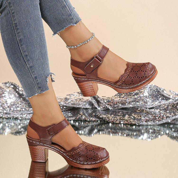 Women's Plus Size Closed Toe Chunky Heel Ankle Strap Cutout High Heel Sandals New Summer Autumn Style