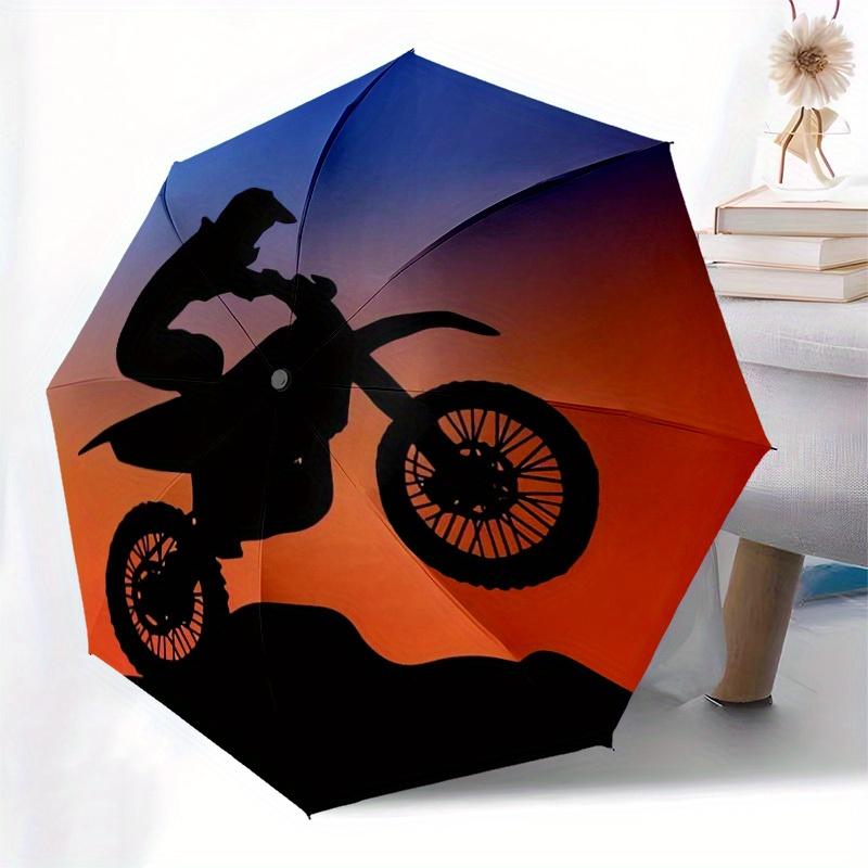 1ks Kvalitní deštník s tématem západu slunce na motocyklu, Automatické otevírání a zavírání, Multifunkční deštník G0811050