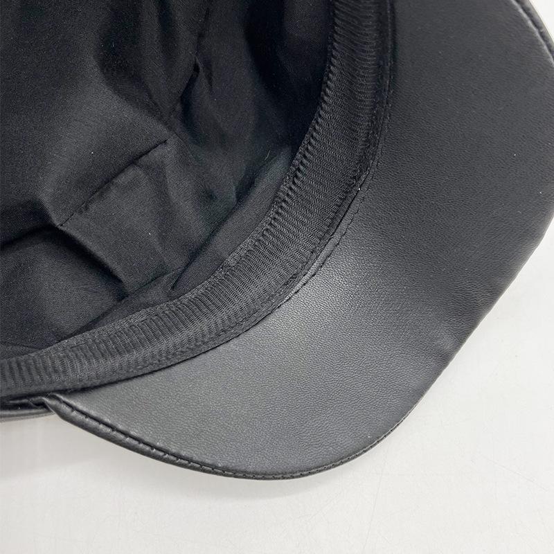 New Solid Color PU Leather Octagonal Hat Retro Gentleman Style Beret Versatile