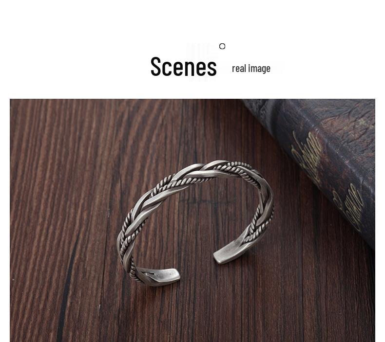 Retro Braided Open Bangle: S925 Silver Plated Unisex Bracelet - Trendy Heavy Industry Design