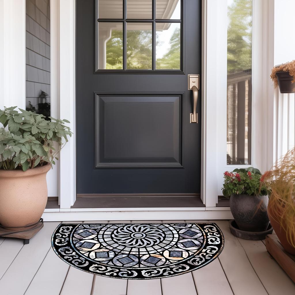 Halbrunde Fußmatte Luxus Mandala-Druck 2D Flach Rutschfest Waschmaschinenfest Teppich für Eingangsbereich Heimdekoration