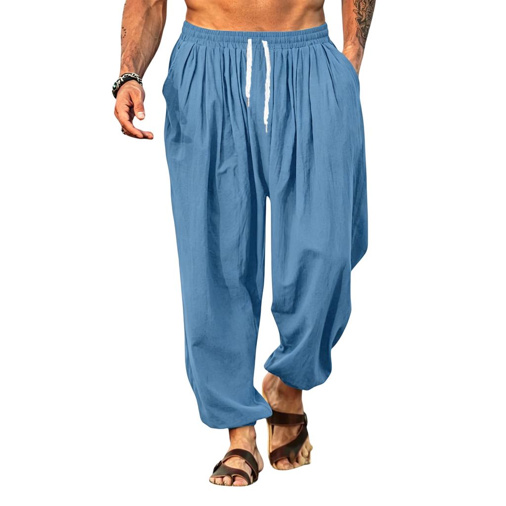 Linen Pants Men Drawstring Waist Relaxed Fit Mens Linen Pants Casual Lightweight Mens Beach Pants Comfortable Men Linen Pants for Daily Wear