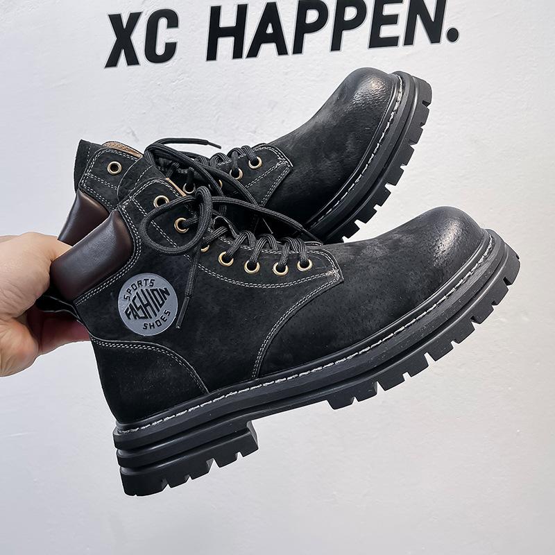 Amerikanische Retro-Martin-Stiefel für Herren mit Fleece zum Warmhalten 2024 Partner-Modelle mittelhohe Overalls-Stiefel trendige Schuhe 6516-A