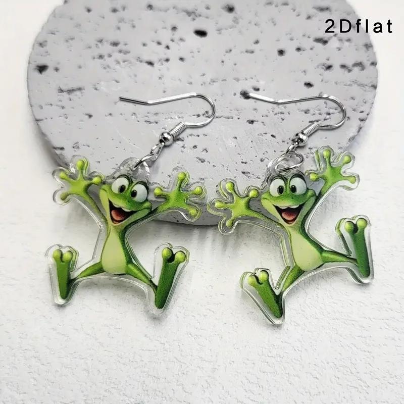 1 Pair Of Frog-Shaped Earrings, Acrylic Cartoon-Patterned Cute Earrings, Creatively Designed Animal Accessories