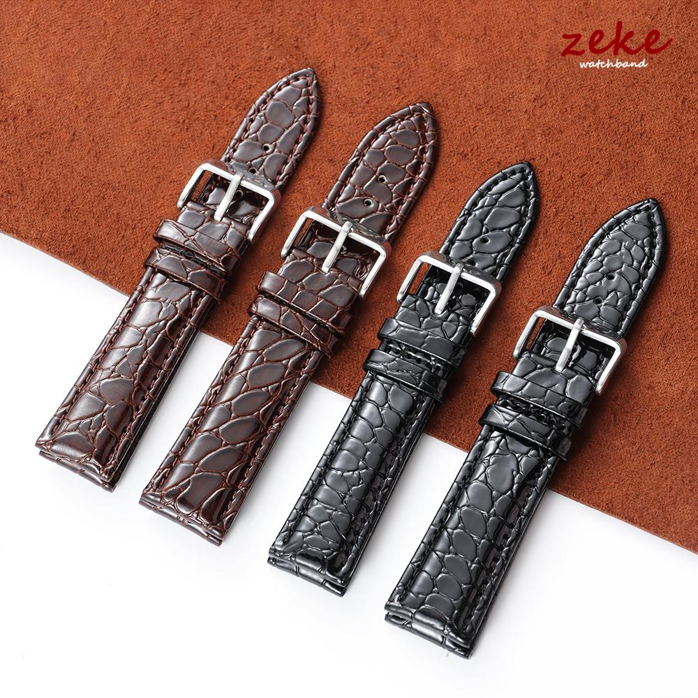 Vintage Black Brown Handmade Crocodile Pattern Leather Strap Ultra Thin 12 14 16 18 19 20 21 22MM Men Genuine Leather Watch Band