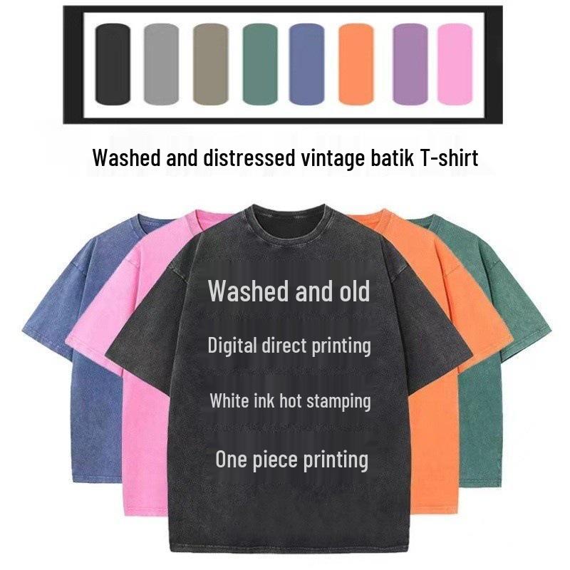 T-shirt Rétro Manches Courtes Surdimensionné Usé Coton Lourd