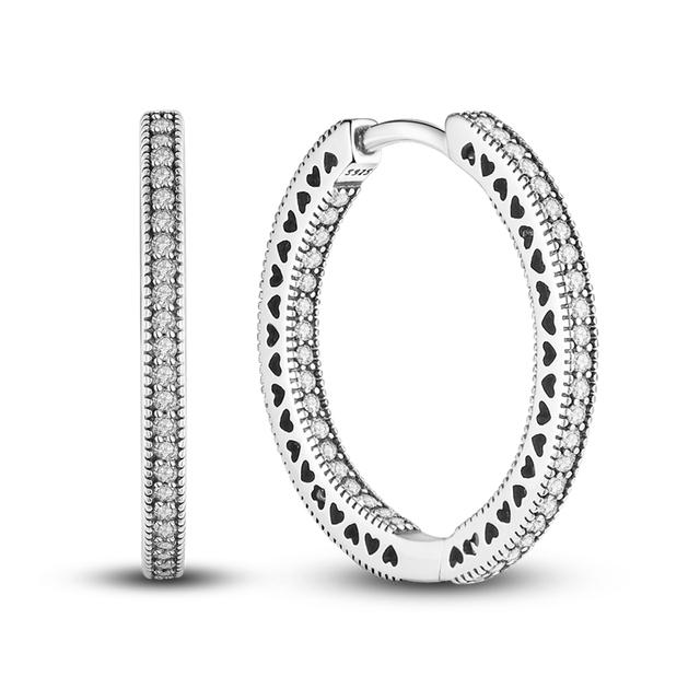 Double Hoop Dangle Earrings Silver Color Fit Original Brand Charms Fine Body Jewelry Gift For Fashion Women 