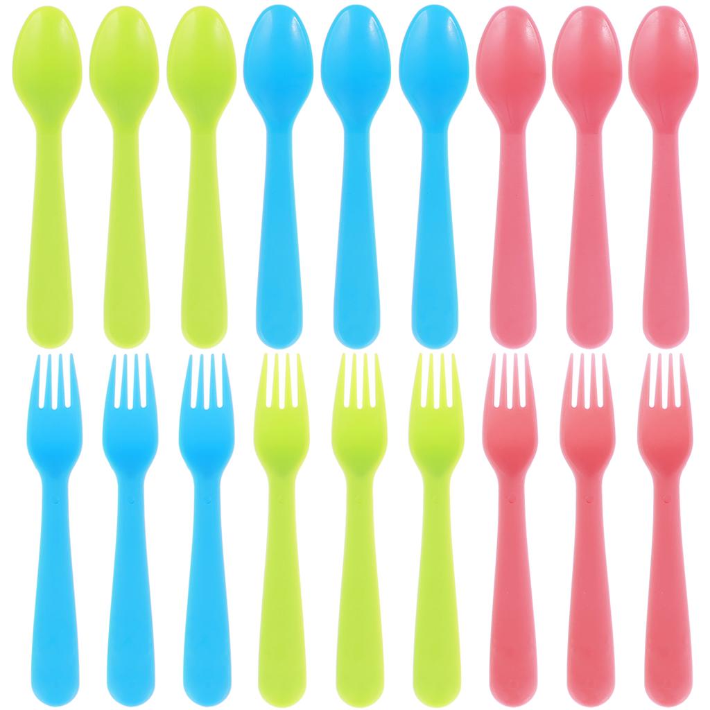 18Pcs Kids Forks and Spoons Set Food Grade PP Toddler Utensils Colorful Kids Silverware Set Reusable Portable Kids Utensils Set